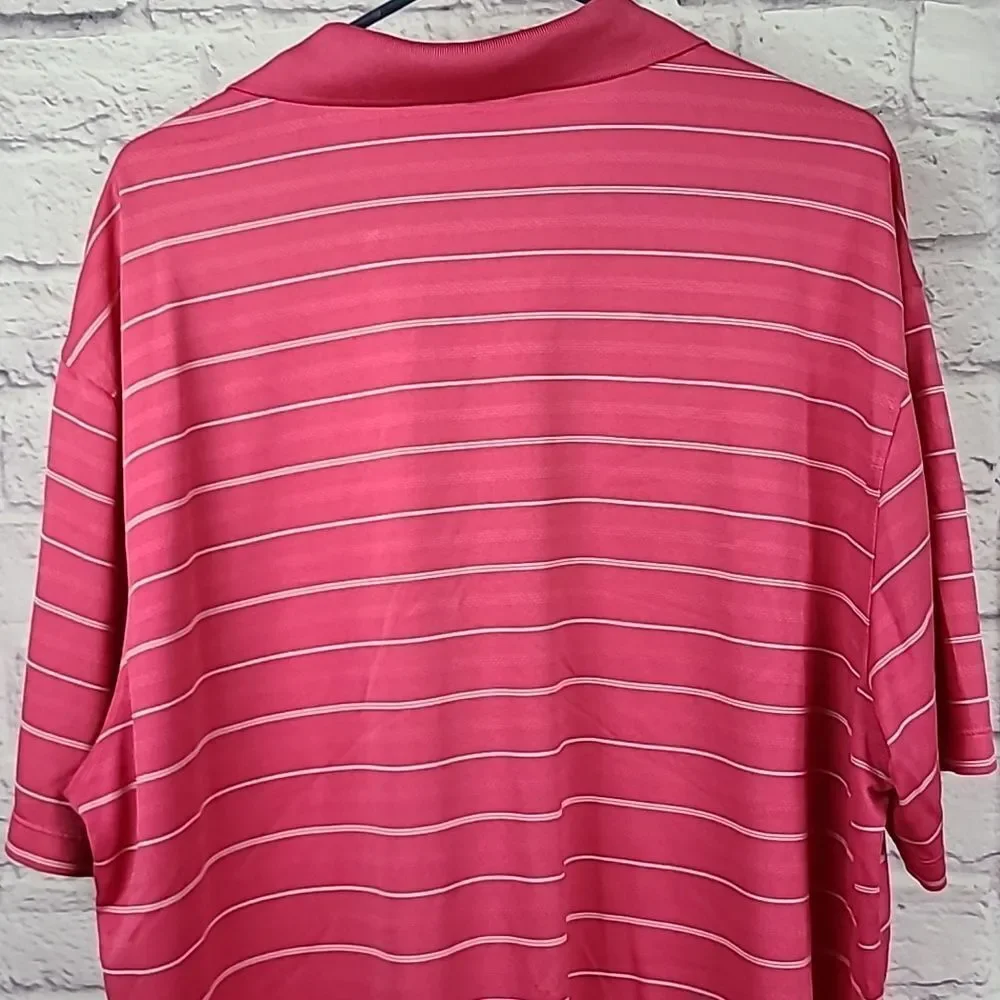 Nike Golf Men's XXL Dri-Fit Tech Core Stripe Polo Shirt Coral Pink Jersey Top